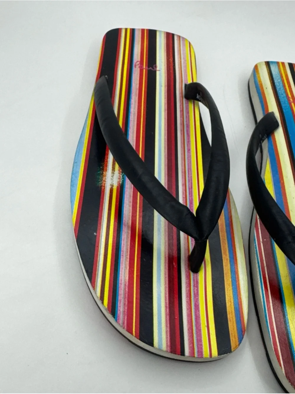 VTG Paul Smith Slip-on Sandals Striped Black Leather Strap Flip Flop Men M US 10